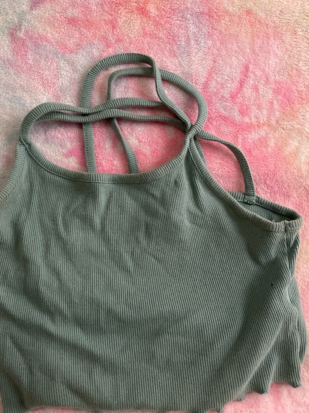 Ribbed Strappy Crop Tank Top - Sage Green